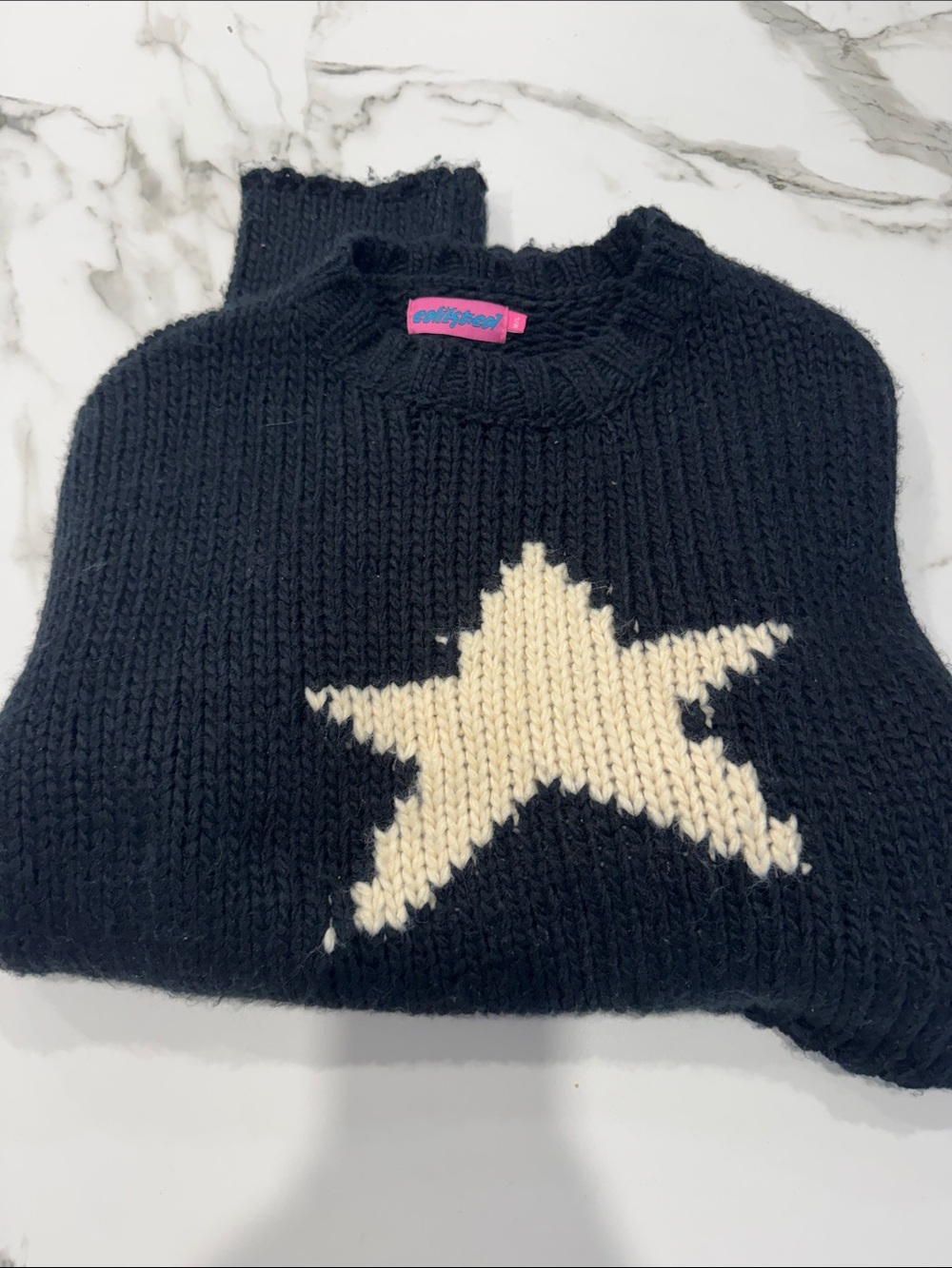 Edikted Black Crewneck Sweater with Cream Star